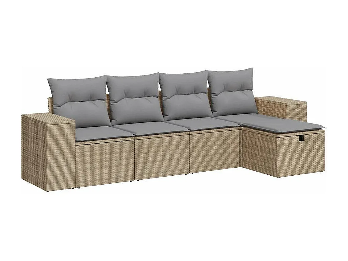 Salon de jardin avec coussins 5 pcs beige résine tressée
