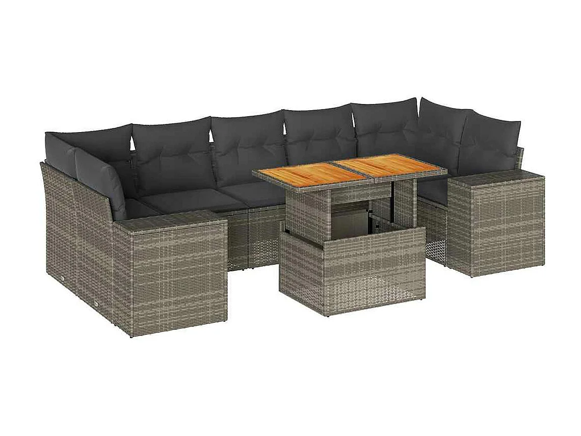 Salon de jardin 8 pcs avec coussins gris résine tressée