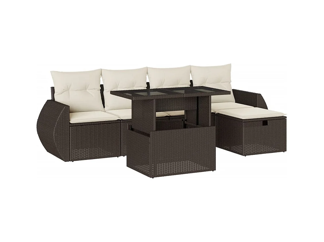 Salon de jardin avec coussins 6 pcs marron résine tressée
