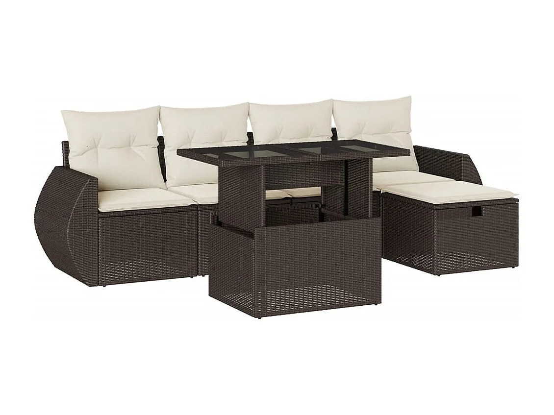 Salon de jardin avec coussins 6 pcs marron résine tressée