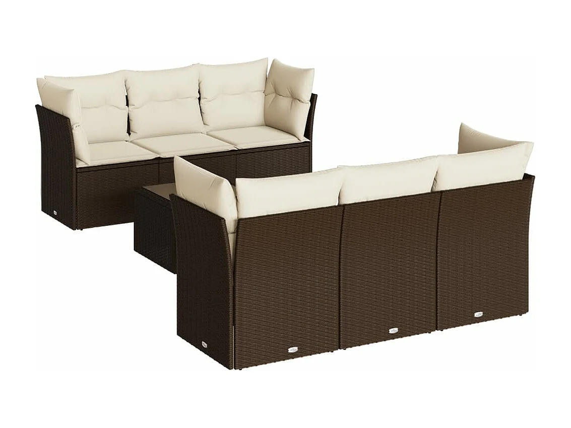 Salon de jardin avec coussins 7 pcs marron résine tressée