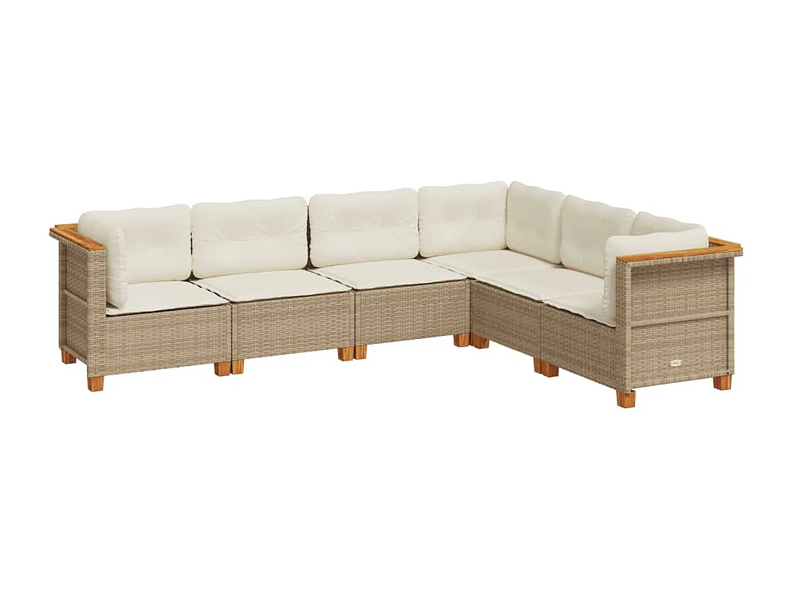 Salon de jardin avec coussins 6 pcs beige résine tressée