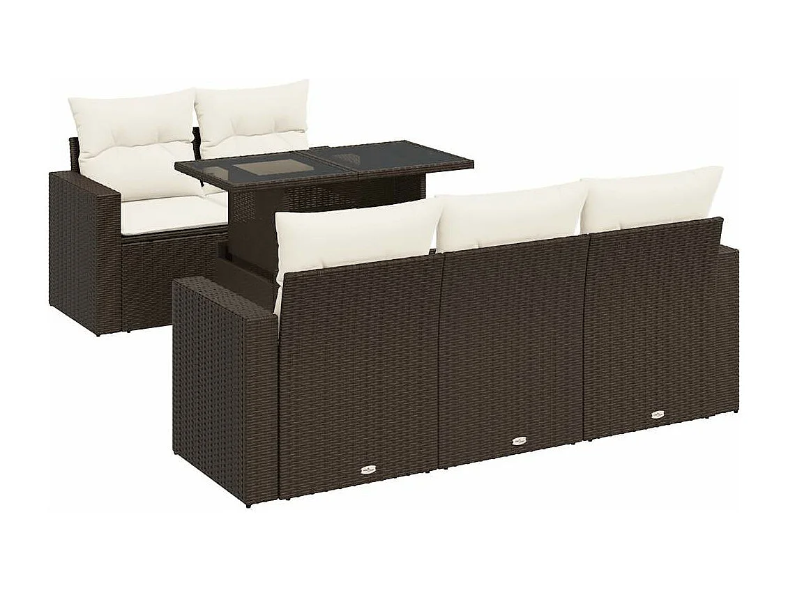 Set di mobili da giardino con cuscini 6 pezzi in resina intrecciata marrone