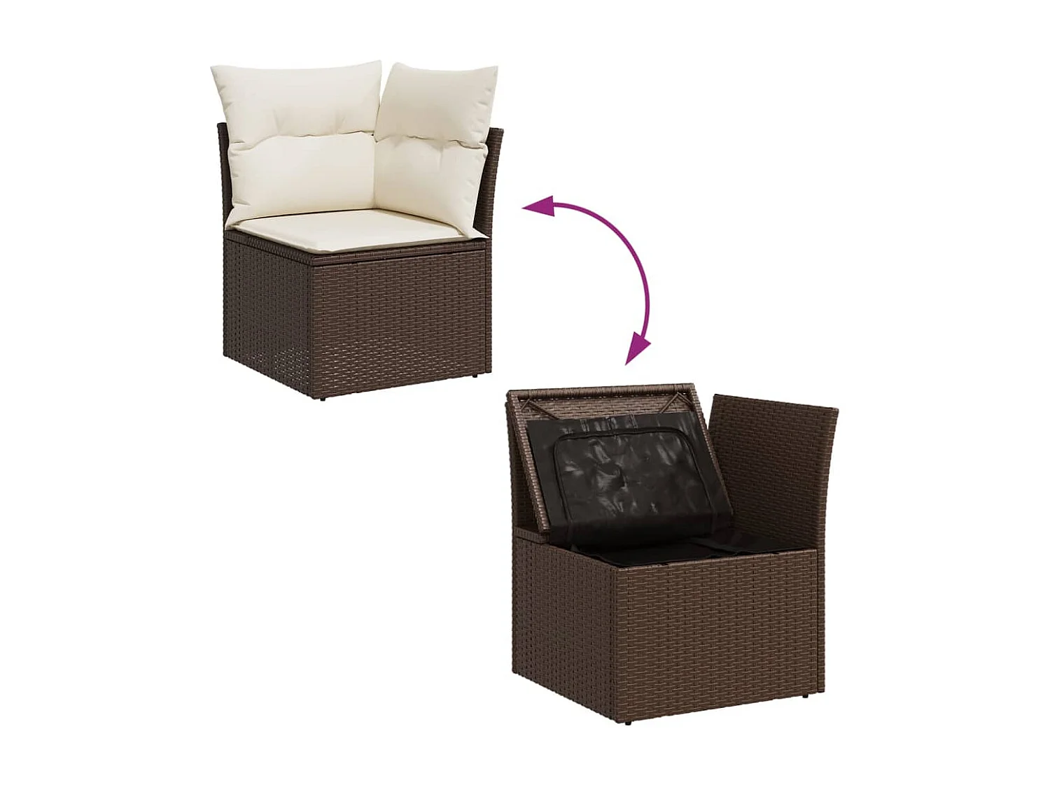 Salon de jardin 4 pcs avec coussins marron résine tressée