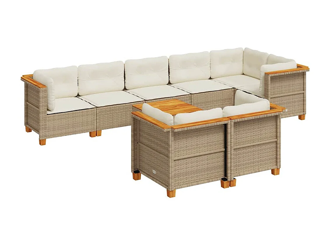 Salon de jardin avec coussins 9 pcs beige résine tressée