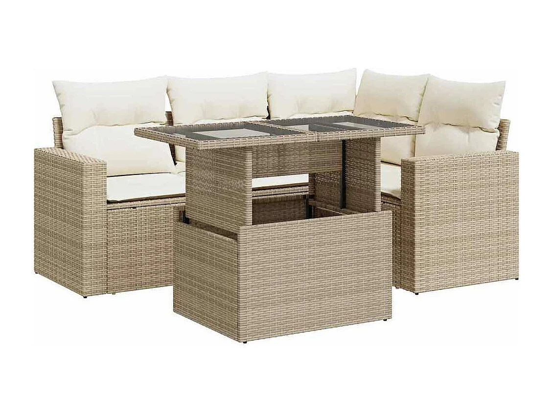 Set mobili da giardino con cuscini 5 pezzi in resina intrecciata beige