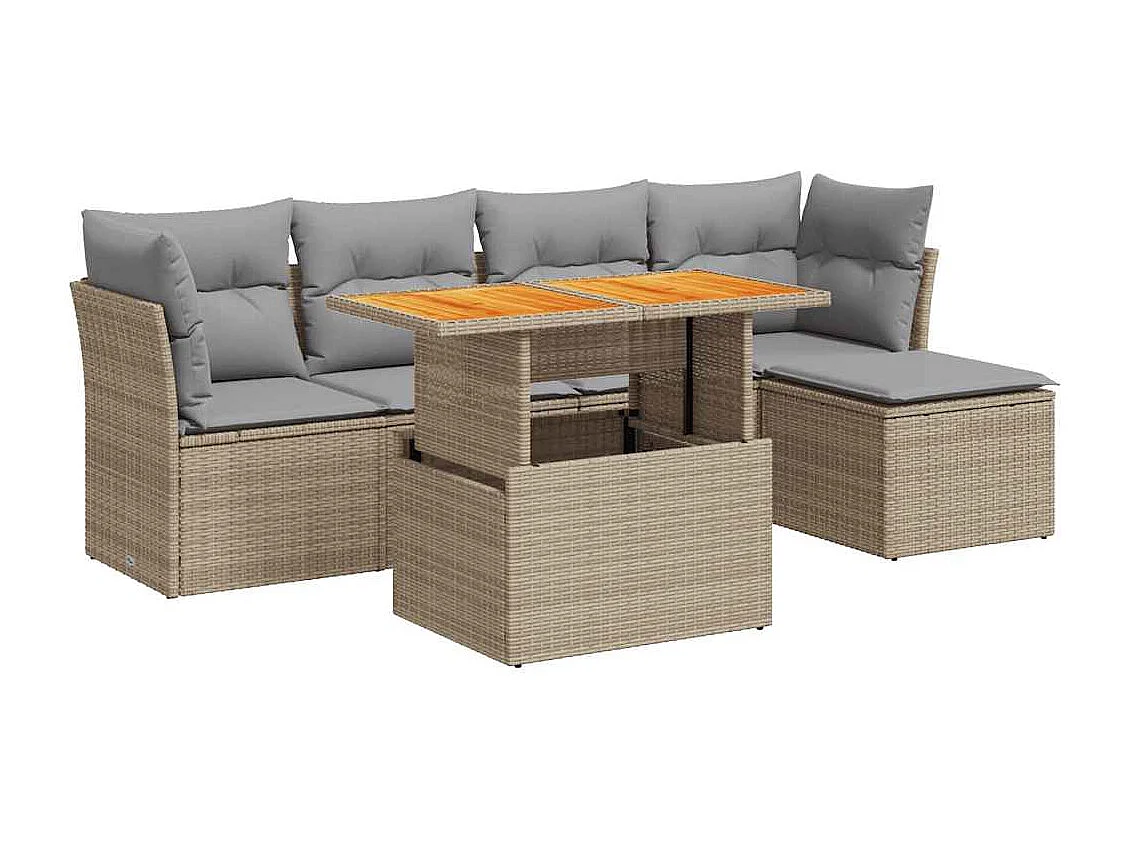 Salon de jardin avec coussins 6 pcs beige résine tressée