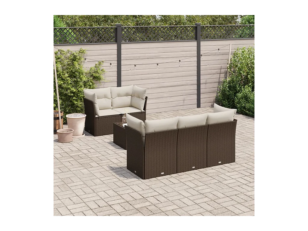 Salon de jardin avec coussins 6 pcs marron résine tressée