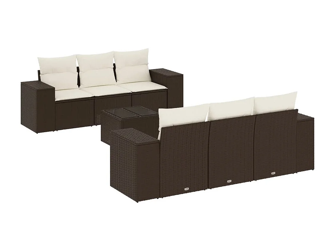 Salon de jardin avec coussins 7 pcs marron résine tressée