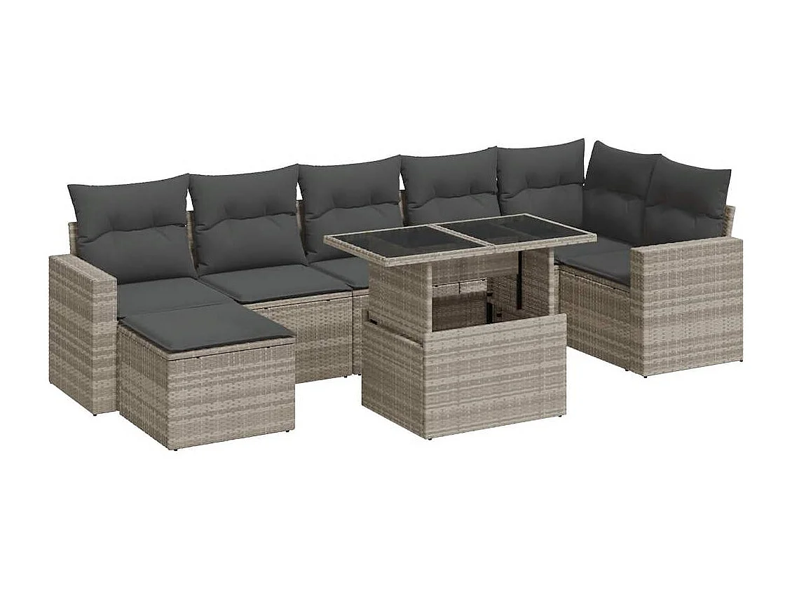 Salon de jardin 8 pcs avec coussins gris clair résine tressée