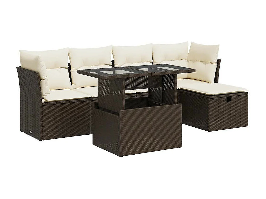 Salon de jardin avec coussins 6 pcs marron résine tressée
