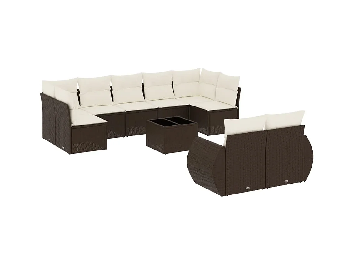 10-delige tuinmeubelset met bruine kussens van geweven hars