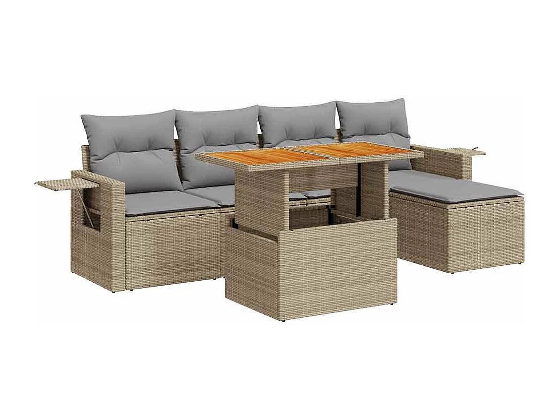 Salon de jardin avec coussins 6 pcs beige résine tressée