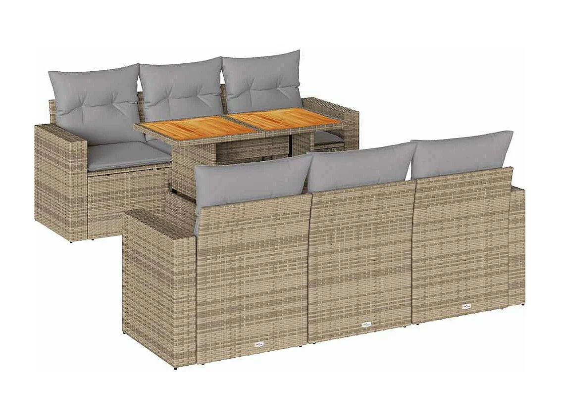 Conjunto de muebles de jardín con cojines 7 piezas resina tejida beige