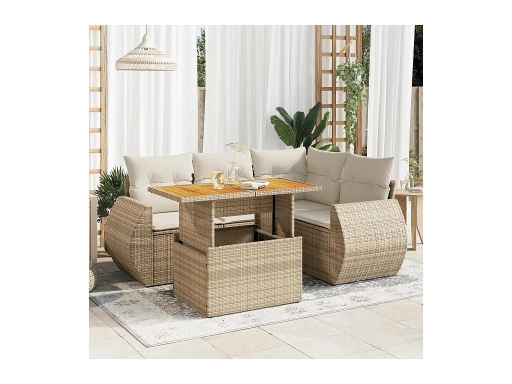 Salon de jardin avec coussins 5 pcs beige résine tressée