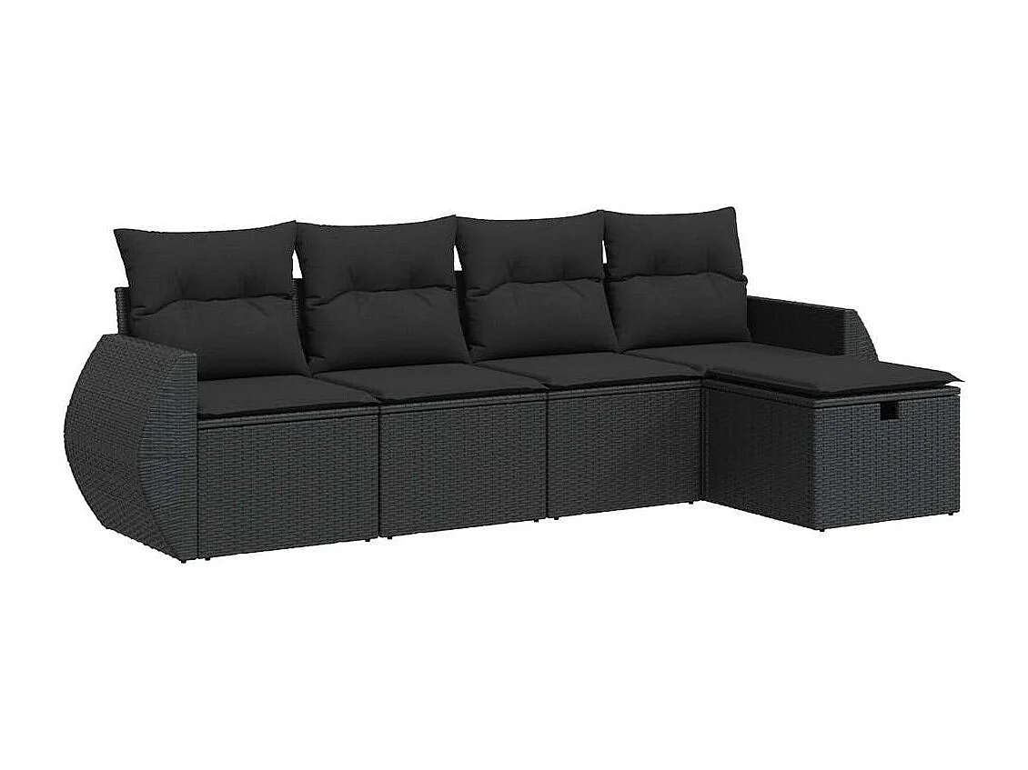 Conjunto de móveis de jardim de 5 peças com almofadas pretas em resina trançada