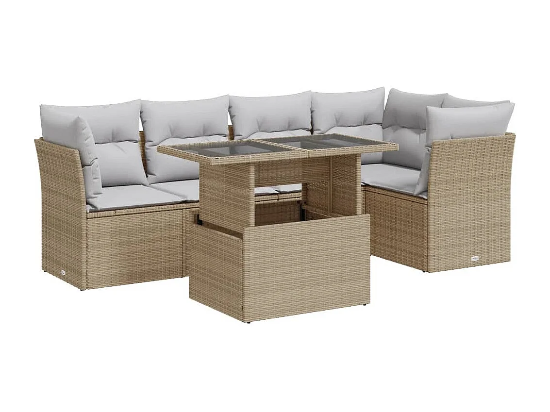 Salon de jardin avec coussins 6 pcs beige résine tressée