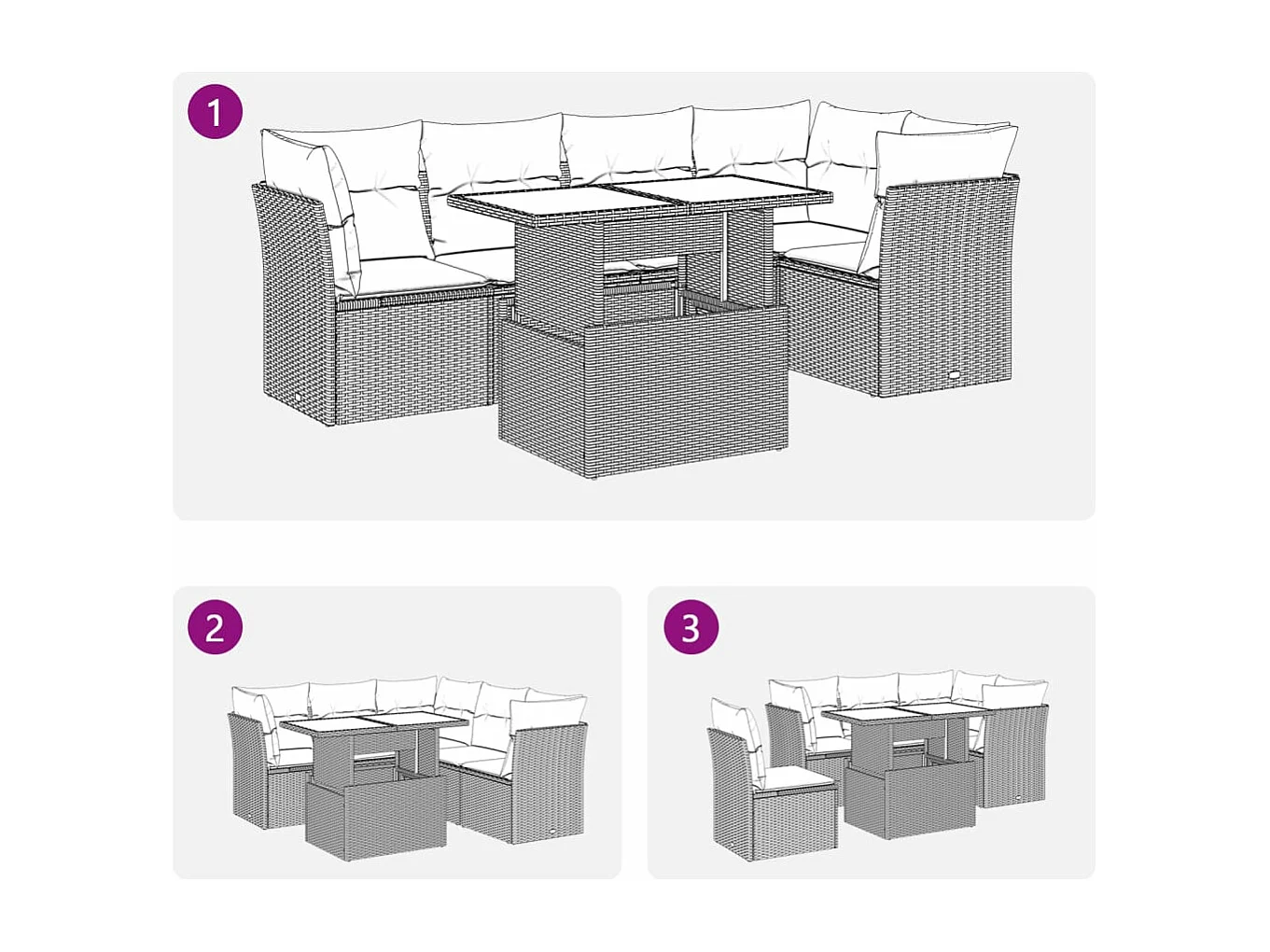 Salon de jardin avec coussins 6 pcs beige résine tressée