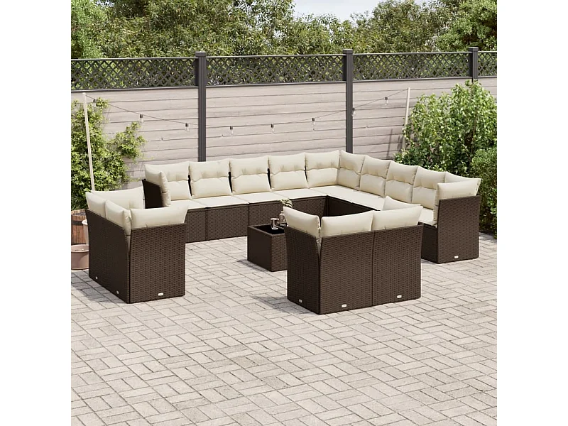 Salon de jardin avec coussins 14 pcs marron résine tressée