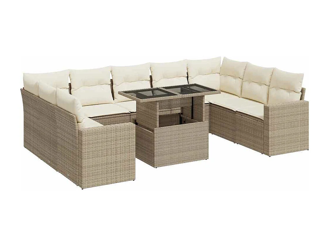 Conjunto de muebles de jardín con cojines 10 piezas resina tejida beige