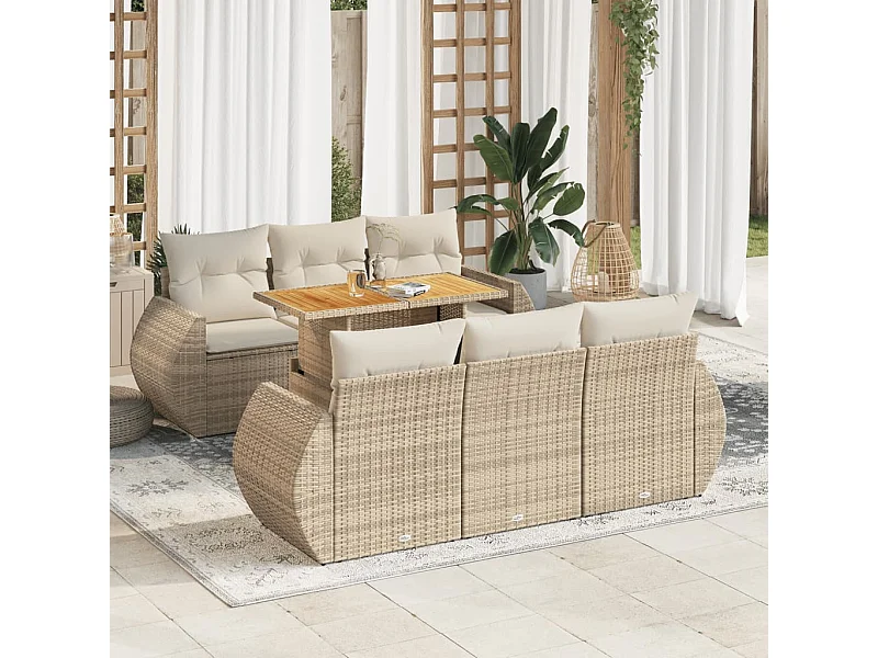 Tuinmeubelset met kussens 7 stuks beige geweven hars