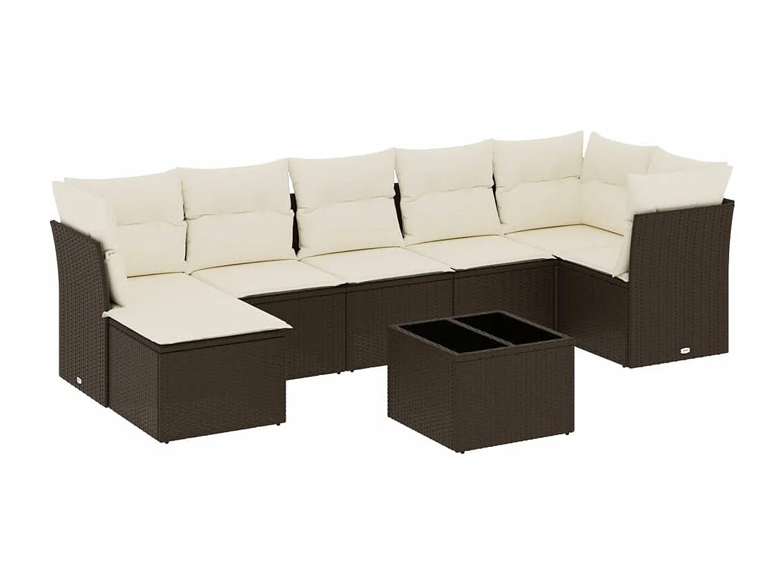 Salon de jardin 8 pcs avec coussins marron résine tressée