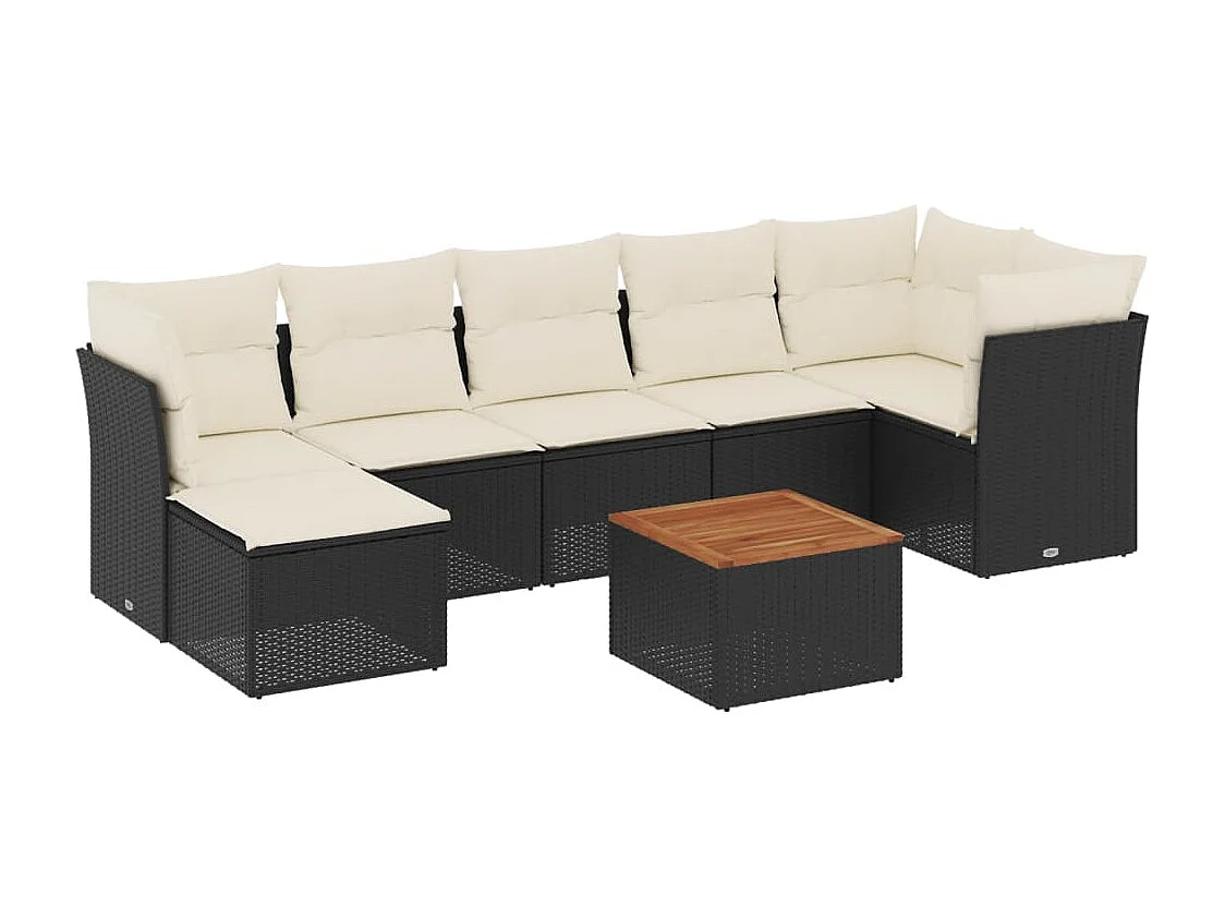 Salon de jardin 8 pcs avec coussins noir résine tressée