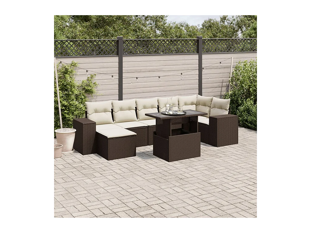 Salon de jardin 8 pcs avec coussins marron résine tressée
