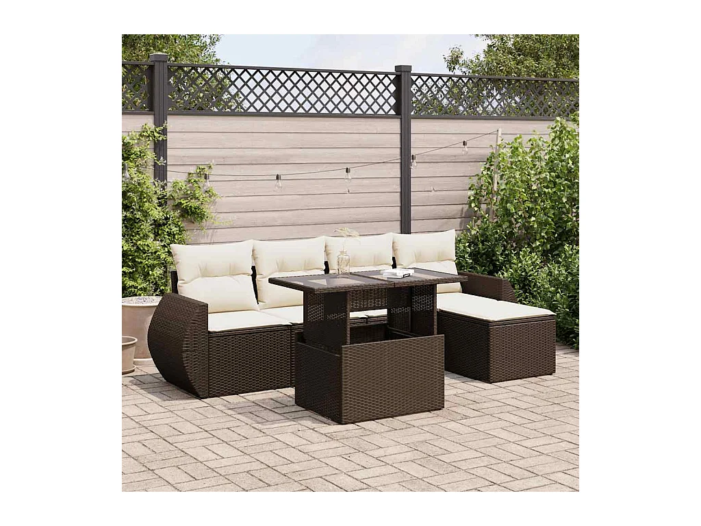 Set di mobili da giardino con cuscini 6 pezzi in resina intrecciata marrone