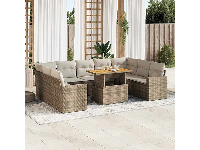 Tuinmeubelset met kussens 10 stuks beige geweven hars