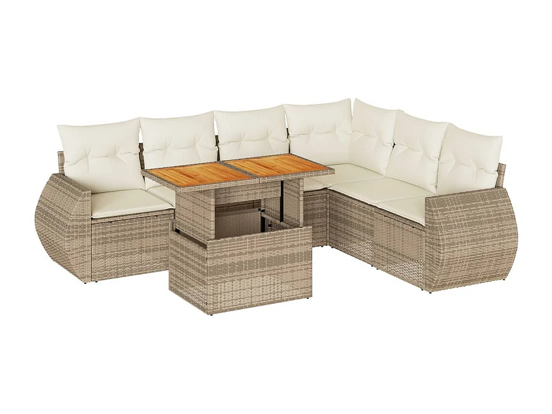 Salon de jardin avec coussins 7 pcs beige résine tressée