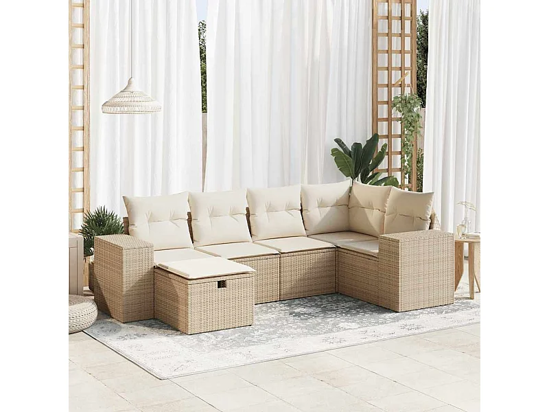 Tuinmeubelset met kussens 6 stuks beige geweven hars