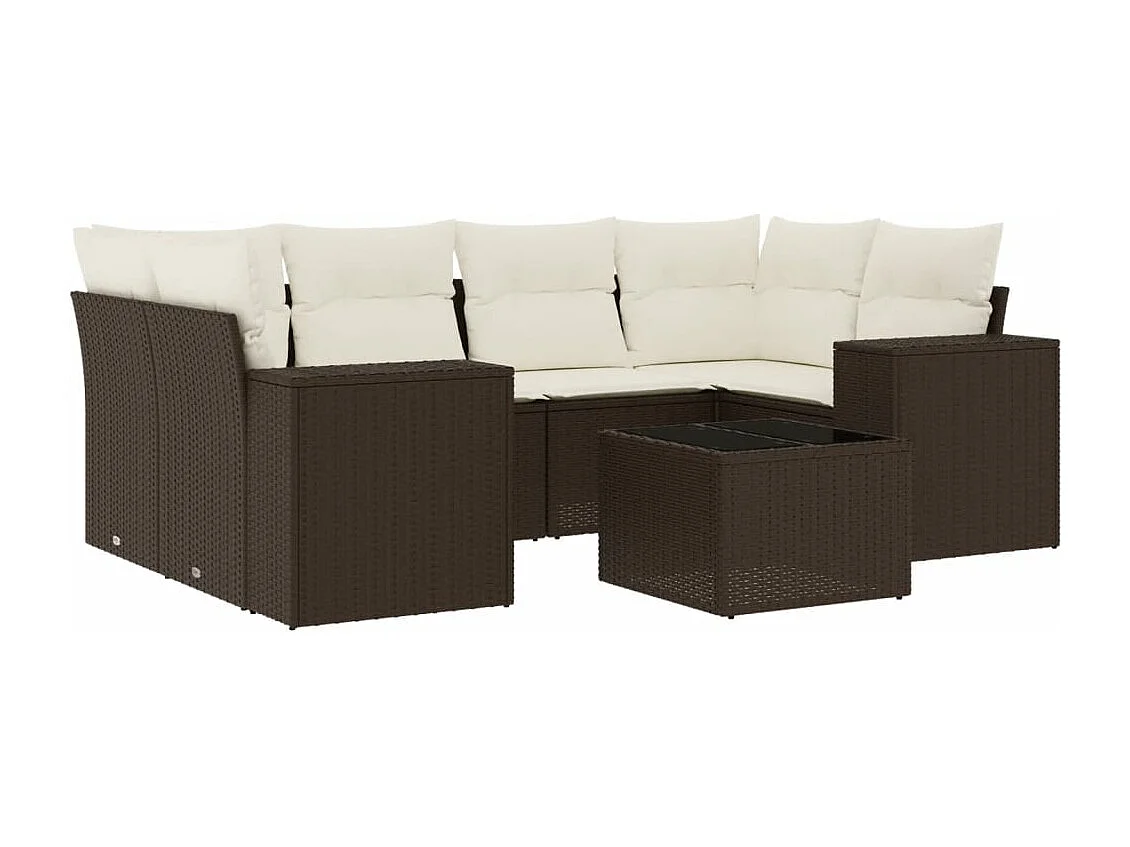 Conjunto de móveis de jardim com almofadas 7 peças resina de vime marrom