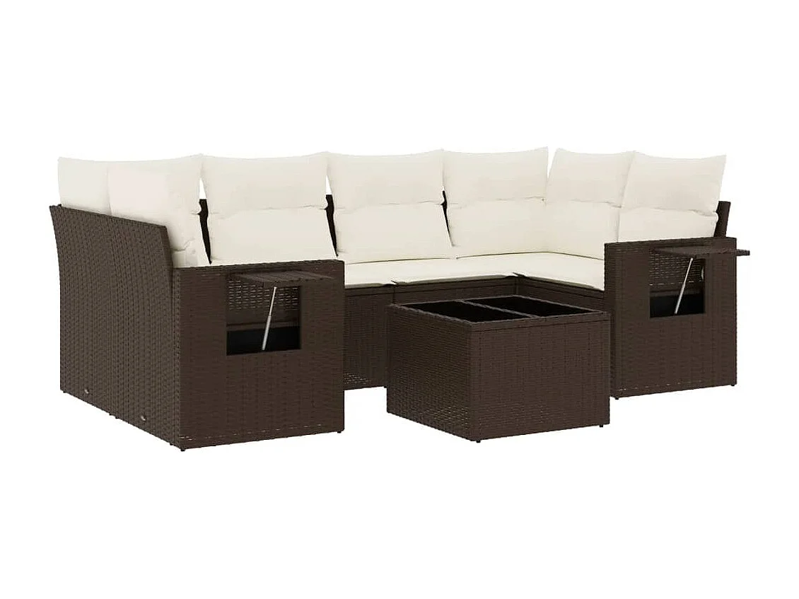 Salon de jardin avec coussins 7 pcs marron résine tressée