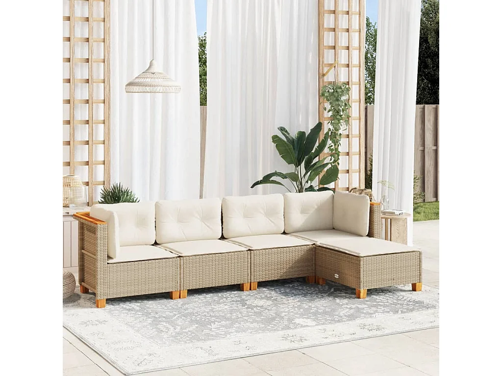 Salon de jardin avec coussins 5 pcs beige résine tressée