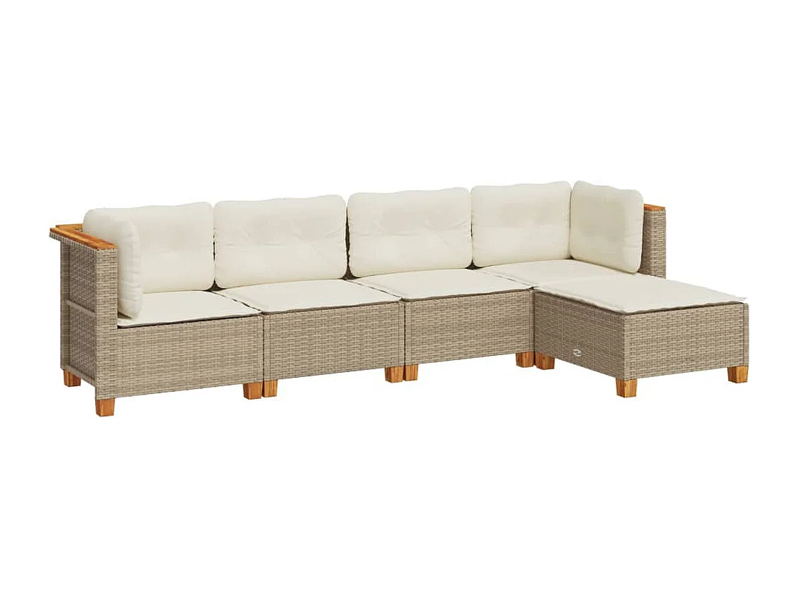 Salon de jardin avec coussins 5 pcs beige résine tressée