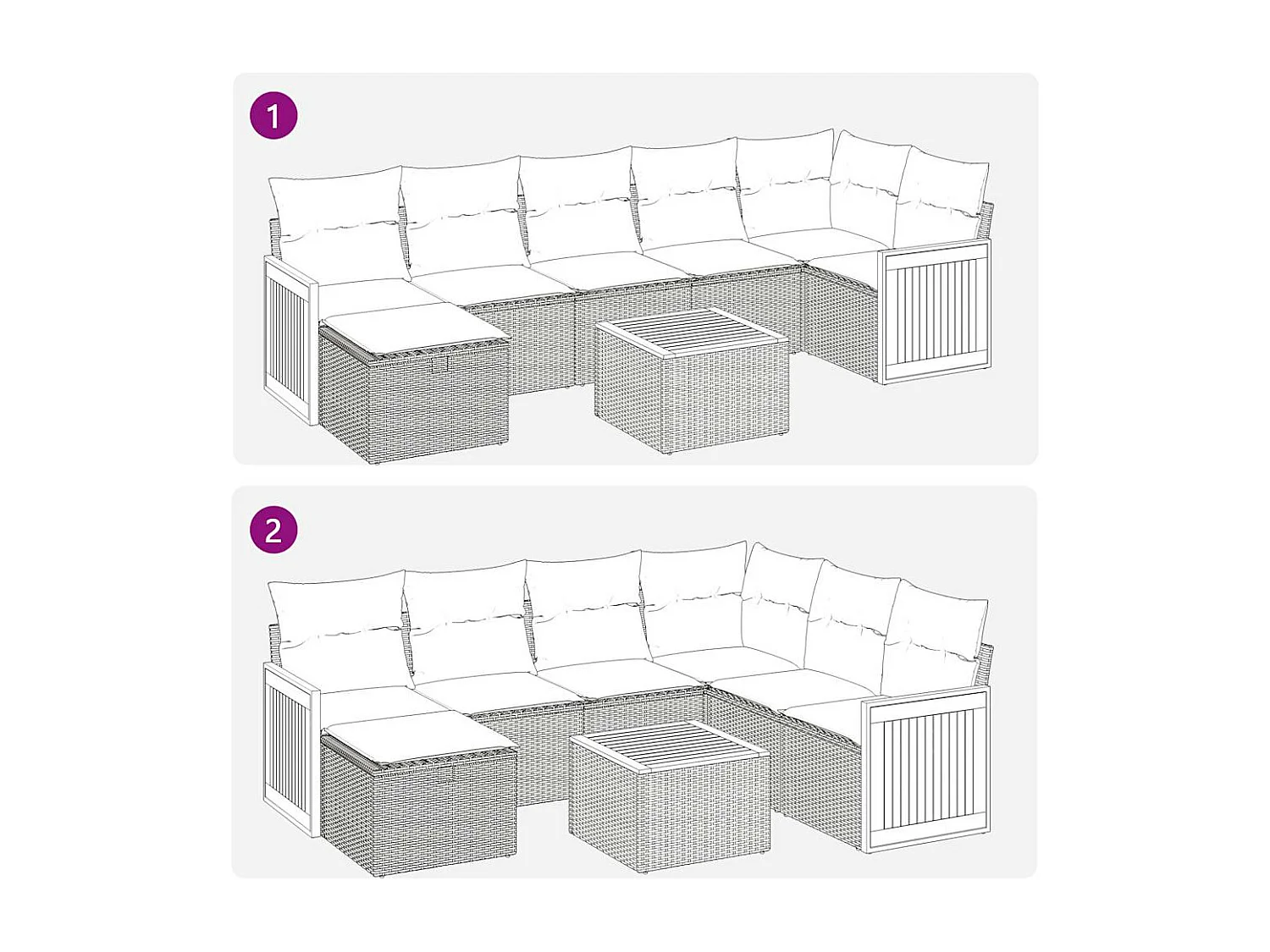 8-teiliges Gartenmöbel-Set mit grauen Kissen aus Kunstharzgeflecht