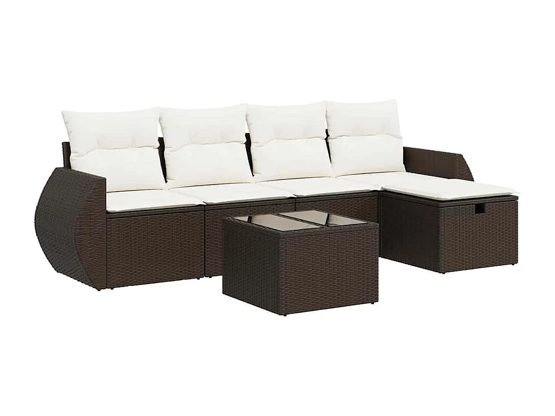 Salon de jardin avec coussins 6 pcs marron résine tressée