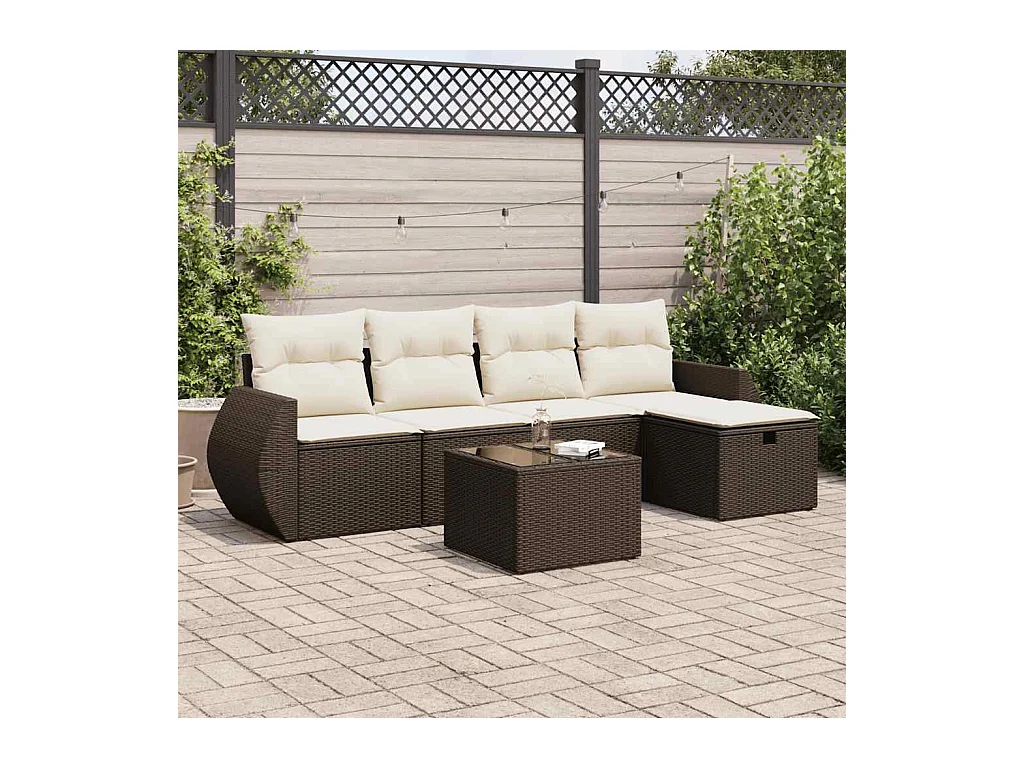 Salon de jardin avec coussins 6 pcs marron résine tressée