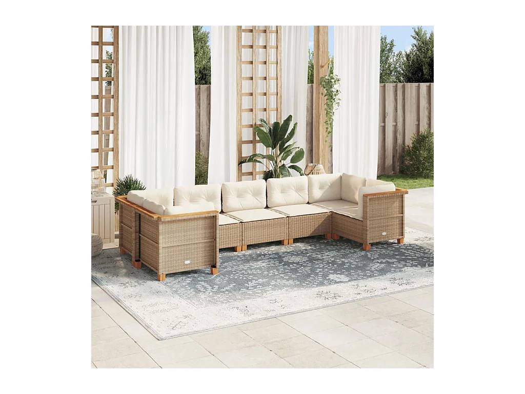 Salon de jardin avec coussins 7 pcs beige résine tressée