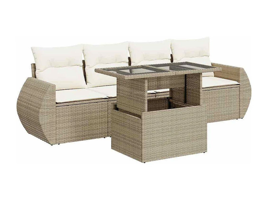 Gartenmöbel-Set mit Kissen 5-tlg. beige gewebtes Harz