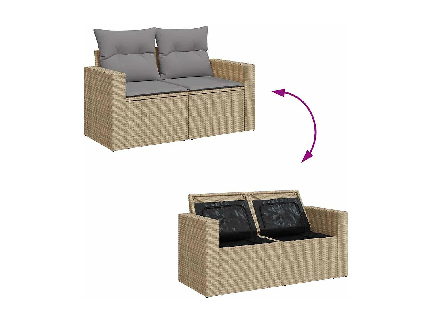 Set mobili da giardino con cuscini 8 pz beige resina intrecciata