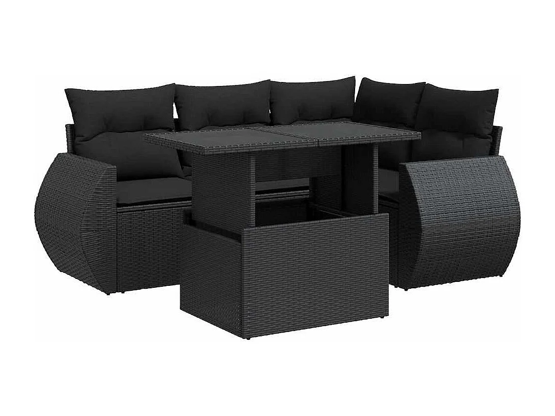 Salon de jardin 5 pcs avec coussins noir résine tressée
