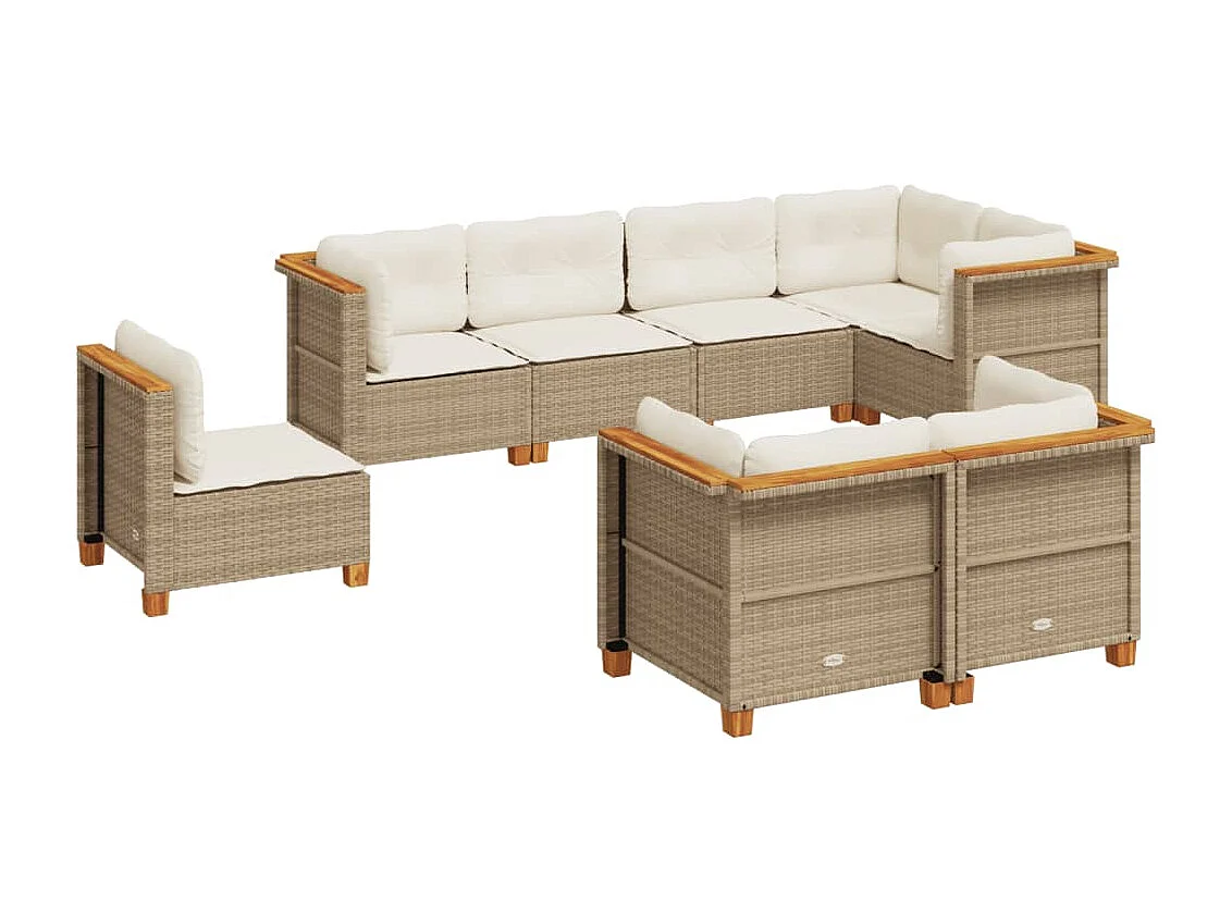 Salon de jardin avec coussins 8 pcs beige résine tressée
