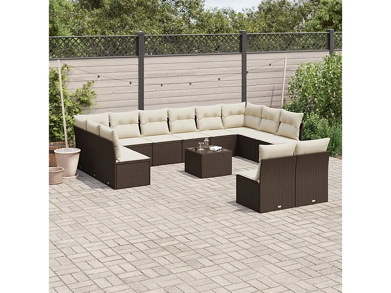 Salon de jardin avec coussins 13 pcs marron résine tressée