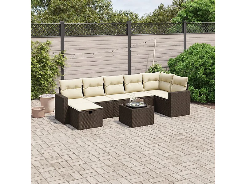 Salon de jardin 8 pcs avec coussins marron résine tressée