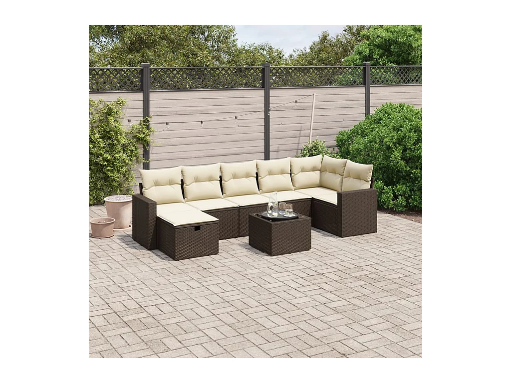 Salon de jardin 8 pcs avec coussins marron résine tressée