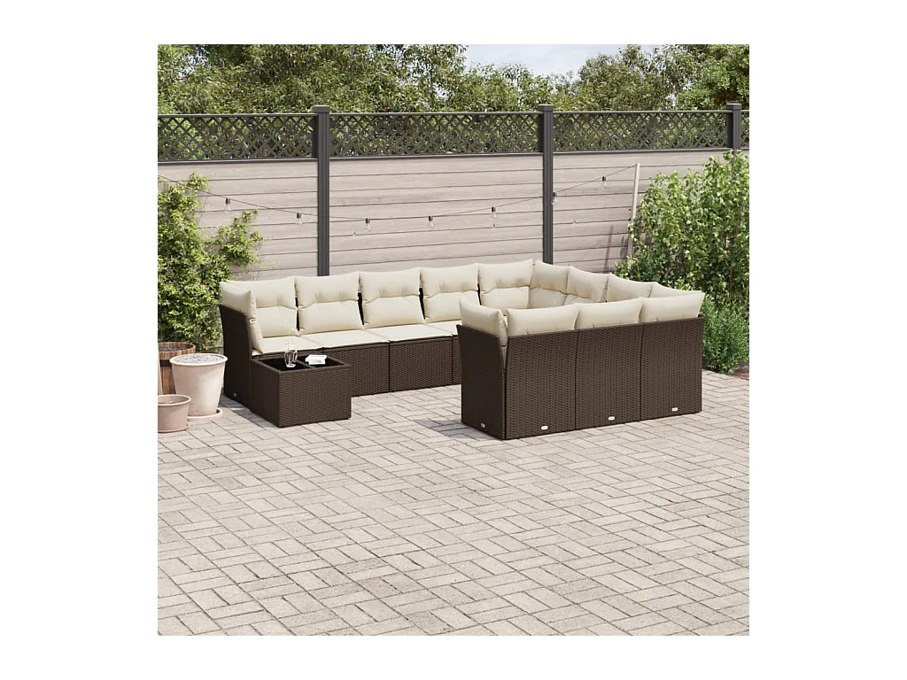 Salon de jardin et coussins 11 pcs marron résine tressée