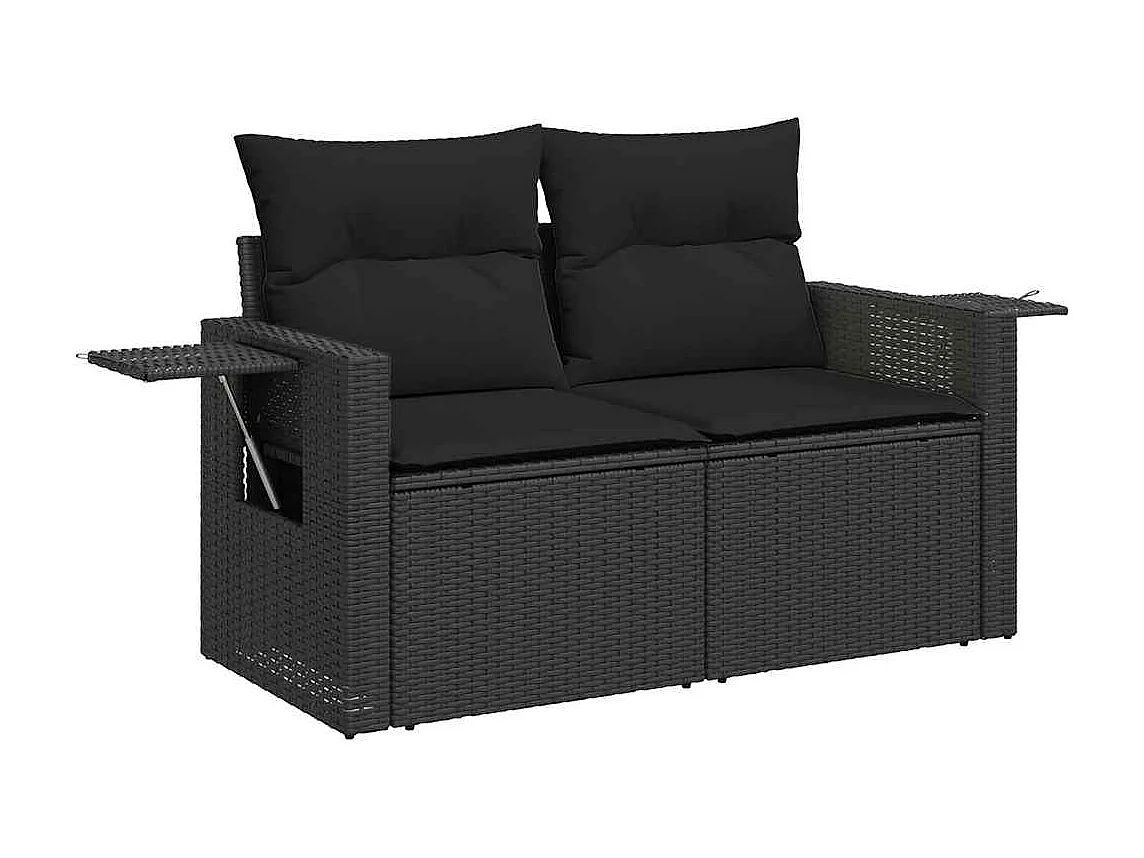 Salon de jardin 9 pcs avec coussins noir résine tressée
