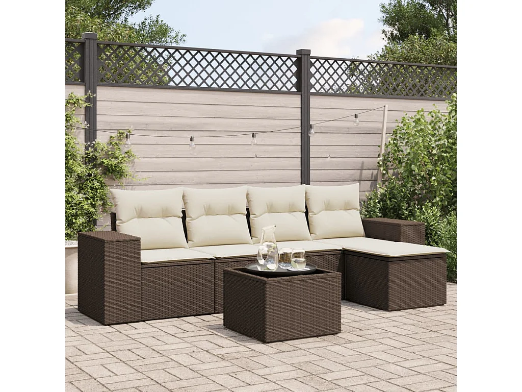 Tuinmeubelset met kussens 6 stuks bruin gevlochten hars